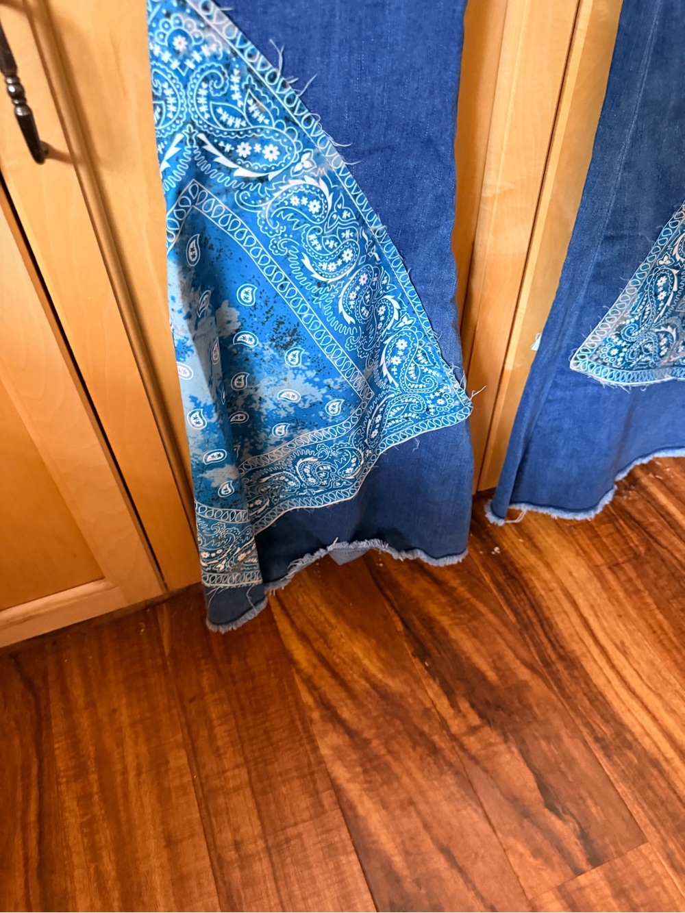 Denim Maxi Skirt with Blue Bandana Patch